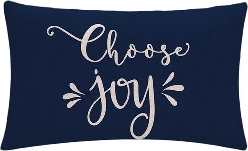 Miniatura 3 de 7COLORROOM Funda de almohada azul decorativa de Navidad Happy Holiday/Choose Joy Rectangular/Funda de cojín de cintura para casa de campo Feliz