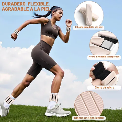 Miniatura 3 de Pesas de muñeca y tobillo para mujeres y hombres, pares de 2 libras/4 libras, brazaletes ajustables de silicona con peso para entrenamientos de Beige