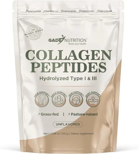 Gade Nutrition - Péptidos de colágeno en polvo hidrolizados tipo I y III | Sin sabor | 30 porciones | Soporta cabello, uñas, piel, articulaciones |
