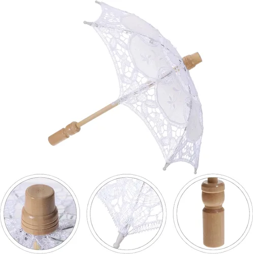 Miniatura 8 de Toddmomy Sombrilla de encaje, paraguas decorativo de boda, sombrilla de encaje para novia, adorno para decoración de fotos, disfraz de dama (blanco)