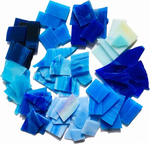 Azulejos de mosaico, láminas de vidrieras para manualidades, colores azules mezclados y variedad de formas, paquete económico de 2.2 lbs Azul mixto