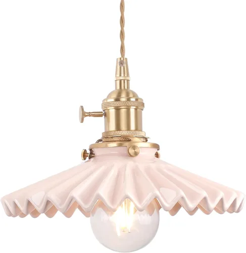 Miniatura 52 de Shenmoyl Lámpara colgante con pantalla de vidrio transparente a rayas, luz colgante vintage de latón, luz colgante ajustable para cocina, isla