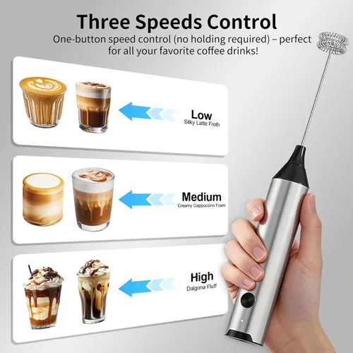 Miniatura 4 de Rechargeable Handheld Milk Frother for Coffee, Hand Frother with Stand, Drink Mixer Frother Wand Electric Whisk Stirrer for Latte, Matcha