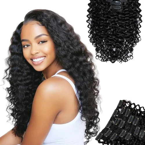Miniatura 27 de SIYUSI Extensiones de Clip Kinky Straight, 100% Cabello Humano Remy Brasileño con Clips, Clips Invisibles Aptos para el Cuero Cabelludo, Marrón