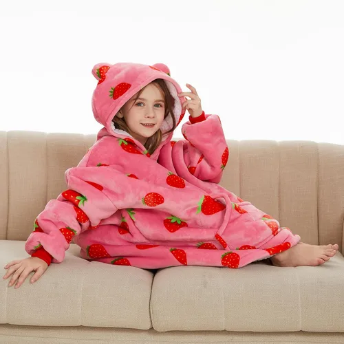 Miniatura 4 de Three Poodle - Manta con capucha portátil para niños, sudadera de sherpa de gran tamaño con capucha gigante, manta con capucha cálida y acogedora
