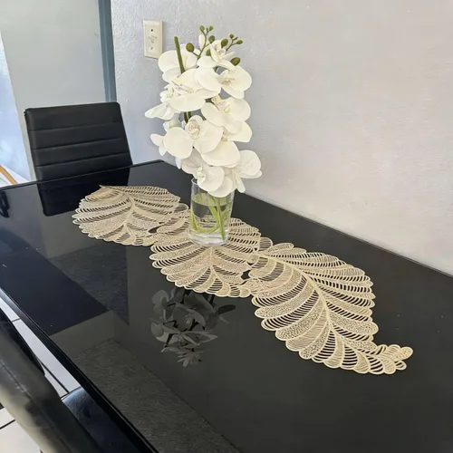 Miniatura 4 de FAVE Caminos de mesa dorados de 36 pulgadas resistentes al calor, camino de mesa de vinilo en forma de hoja, impermeable, lavable, manteles