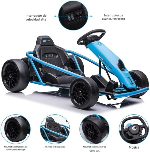Miniatura 3 de Go Kart de 24 V para niños de 8 a 12 años, 300 W x 2 motores extra potentes, batería grande de 9 Ah de 8.1 MPH de alta velocidad con música, bocina