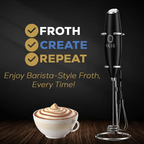 Miniatura 3 de OCHI Potente espumador de leche y batidor de huevos, potente espumador eléctrico de mano y batidor para café, lattes, capuchino, chocolate caliente