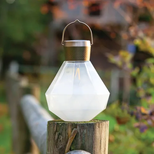 Miniatura 5 de Allsop Luz de gemas – LED solar para exteriores – Vidrio soplado a mano – Impermeable con marco fácil de colgar (leche)