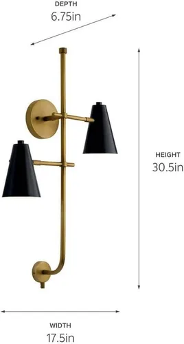 Miniatura 5 de Kichler Sylvia - Aplique de pared con 2 luces en latón negro y natural