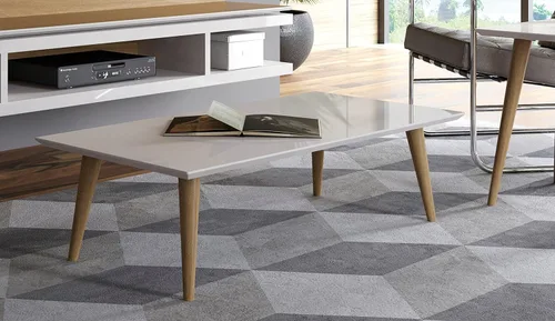 Miniatura 2 de Manhattan Comfort Utopia Collection 89452 - Mesa auxiliar rectangular moderna de mediados de siglo para sala de estar, con patas abiertas