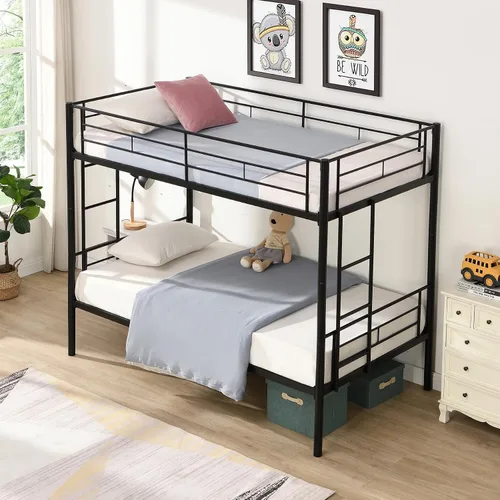 Miniatura 3 de Litera de metal individual sobre cama individual para niños, niñas, adolescentes y adultos, base de cama de tamaño individual con barandilla