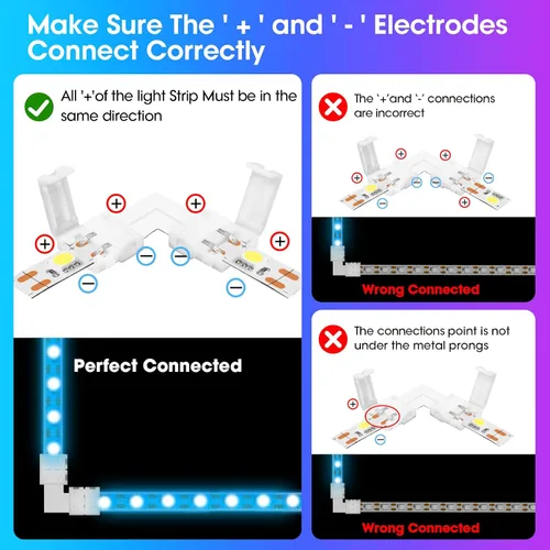 Miniatura 5 de WENHSIN 10 paquetes de conectores LED de 2 pines en forma de L para luces de tira LED de 10 mm de ancho, adaptador de extensión sin cable, sin