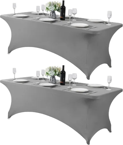 Miniatura 15 de Mantel de elastano para mesas de 4, 6 u 8 pies, mantel elástico universal ajustable para fiestas, banquetes, bodas y eventos - Verde manzana