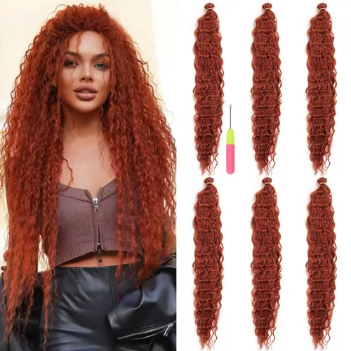 Miniatura 35 de MAYSA Extensiones de cabello sintético de ganchillo con ondas oceánicas, color 4 marrón, 22 pulgadas, rizado trenzado, extensiones de cabello
