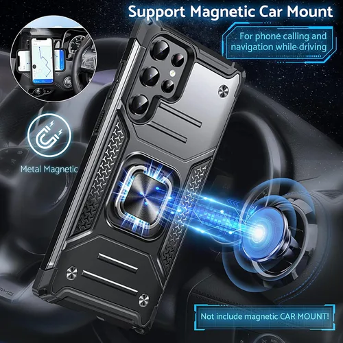 Miniatura 3 de Anqrp Funda para Galaxy S22 Ultra, Funda Protectora de Teléfono de Grado Militar con Soporte Plegable de Anillo de Metal Giratorio