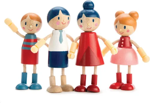 Tender Leaf Toys - Familia de muñecas - Linda familia de muñecas flexibles de madera para casa de muñecas para niños, cuatro piezas de mamá, papá,