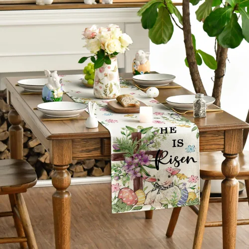 Miniatura 3 de Artoid Mode Camino de mesa de Pascua con huevos cruzados de oveja, flores silvestres de primavera de temporada, decoración de mesa de comedor