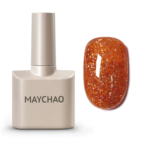 Miniatura 14 de MAYCHAO Esmalte de uñas de gel con purpurina de oro rosa de 0.5 fl oz, 1 esmalte de gel de oro rosa brillante, esmalte de uñas LED UV, arte de uñas
