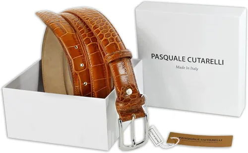 Miniatura 2 de Cinturón de cuero italiano con patrón de cocodrilo para hombre