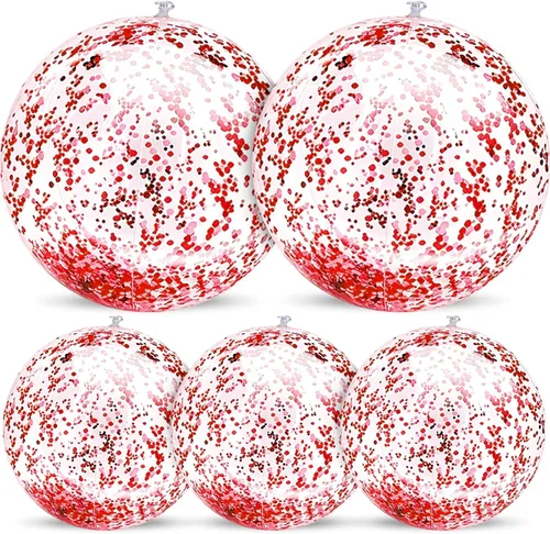 Miniatura 9 de Paquete de 5 bolas de playa de lentejuelas de 16 pulgadas y 24 pulgadas, inflables, confeti con purpurina, pelota de playa transparente, juguete