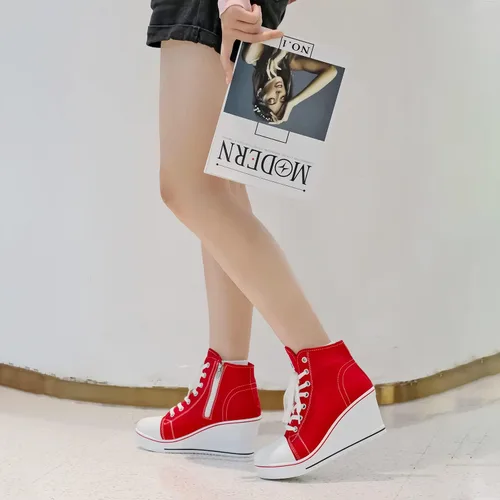 Miniatura 6 de Hurriman Wedge Sneakers for Women, High Heel Platform High Top Canvas Shoes Lace up Zipper Fashion Sneakers, Tenis Zapatos de Cuña Plataforma Tacón