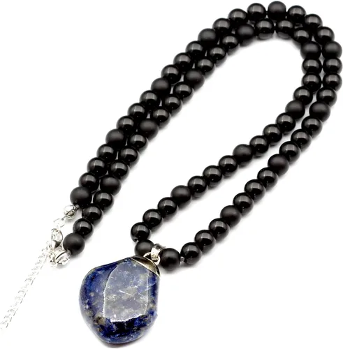 Miniatura 122 de Colgante de turmalina cruda natural, Collar de cuentas de ónix negro genuino, Collar de piedra negra, Collar de piedras preciosas, Cuentas de 0.315