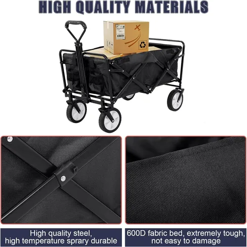 Miniatura 5 de Vagón Plegable de Acero Resistente Plegable Utilitario para Exteriores en la Playa con Ruedas Grandes para Arena, Carrito de Jardín para Comestibles