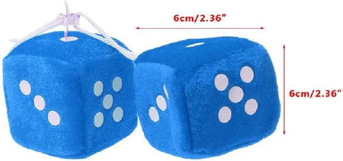 Miniatura 7 de Paquete de 2 dados peludos para espejo de automóvil, 6 opciones de color, dados colgantes de felpa con ventosa fuerte, accesorio clásico retro
