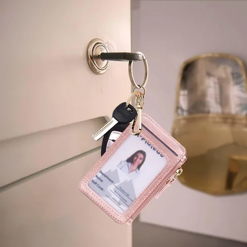 Miniatura 57 de Cartera con llavero, tarjetero con bloqueo RFID de piel, funda para tarjetas de crédito con cremallera para mujer