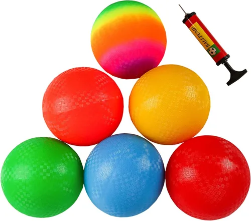 Ogrmar 6 bolas de juego de 8.5 pulgadas con 1 bomba de mano para niños y adultos Dodge Ball, kickball, balonmano, campamentos, picnic y juegos de