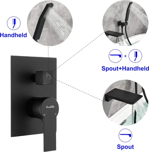 Miniatura 2 de SHAMANDA Grifo de bañera montado en la pared tipo cascada con ducha de mano, Grifo de bañera de una sola manija para baño, Juego de grifo de ducha