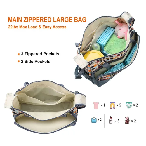 Miniatura 6 de Moclever Juego de 5 Piezas de Bolsa de Pañales Tipo Tote para Artículos Esenciales del Bebé – Bolsas Grandes para Bebé para Mamá, Bolsas de Gris
