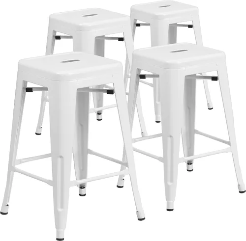 Miniatura 43 de Taburete de 24 pulgadas de alto para interior y exterior con asiento cuadrado., Metal, Negro