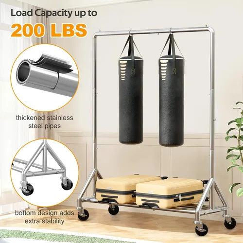 Miniatura 2 de AOODA Perchero de ropa resistente de 50 pulgadas de ancho para colgar ropa, perchero industrial de doble barra con ruedas, perchero resistente