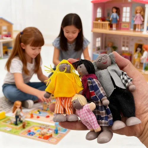 Miniatura 4 de HYSTYLE Paquete de 7 Figuras de Madera para Casa de Muñecas Familia Muñecos Familiares Figuras de Juego de Simulación, Juego de Rol Familiar Juego