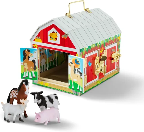 Melissa & Doug – Juego sensorial de cierres para granero, juguete de puertas y cerraduras, animales de granja, para niños mayores de 3 años