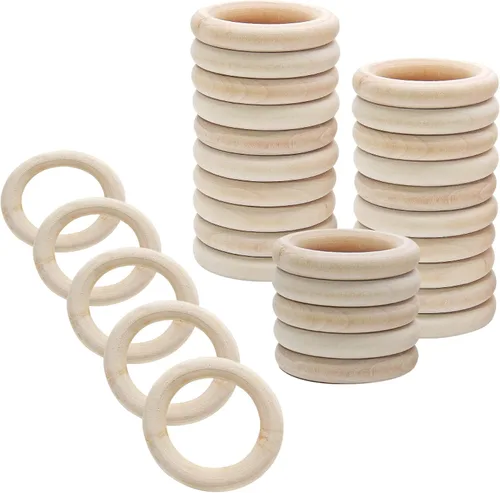 Miniatura 11 de Uenhoy 15 anillos de madera natural de 1.57 pulgadas, anillos de madera sin terminar para manualidades, anillos de macramé, fabricación de joyas