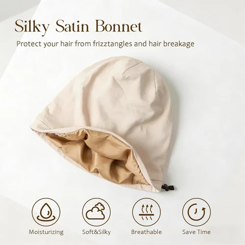 Miniatura 2 de Gorro de Satén de Seda Envolvente para el Cabello para Dormir, 2 Piezas Gorros de Seda Ajustables para Mujeres y Hombres, Gorras de Noche Azul