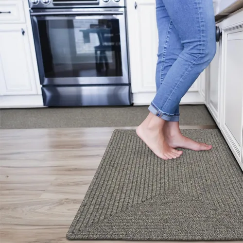 Miniatura 36 de Alfombra ovalada trenzada gris humo de 20 x 30 pulgadas, lavable para interiores y exteriores, decoración campestre para cocinas y entradas