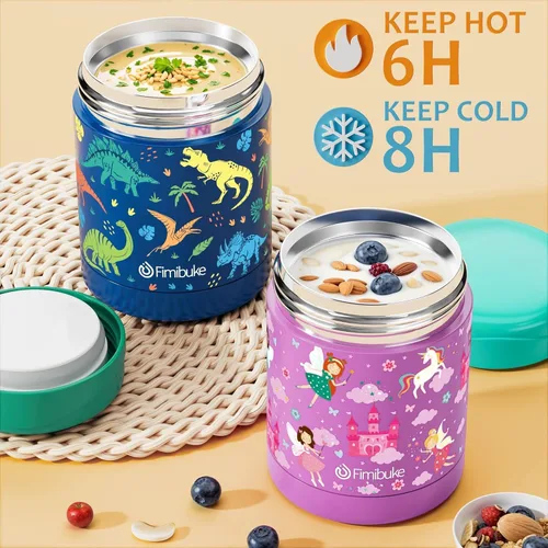 Miniatura 5 de Fimibuke Lonchera Bento de 32 onzas para niños con termo de 12 onzas, bolsa de almuerzo aislada y bolsa de hielo, contenedor de comida de 3