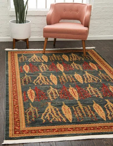 Miniatura 13 de Unique Loom Fars Collection - Alfombra moderna de diseño botánico inspirado en tribal, 2 pies 7 pulgadas x 10 pies 0 pulgadas, bronceado/rojo