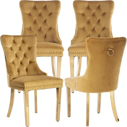 Miniatura 62 de Juego de 2 Sillas de Comedor Modernas de Mediados de Siglo, Tapizadas en Terciopelo Beige con Respaldo Acolchado, Sillas de Cocina y Comedor, Patas