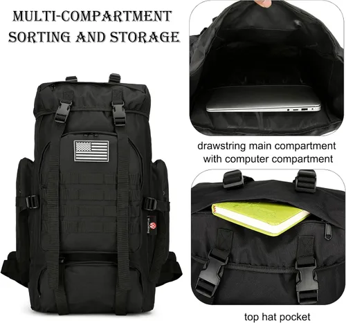 Miniatura 5 de Mochila de senderismo 45L Mochila de camping Mochila militar Molle para viajes al aire libre, Negro -, Mochilas de mochila