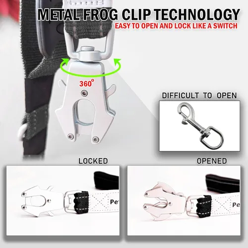 Miniatura 2 de PetsProMax - Correa táctica para perro, correa elástica resistente con clip de metal para cinturón de seguridad de automóvil y hebilla de rana