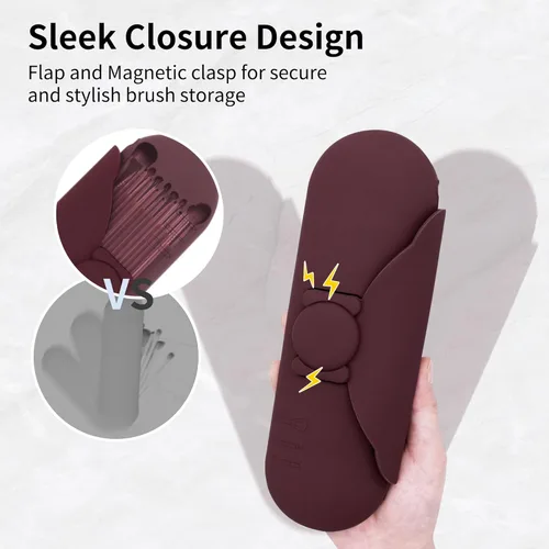 Miniatura 4 de Soporte para brochas de maquillaje de viaje con almohadilla de limpieza, estuche organizador de cepillos de silicona, cierre magnético, bolsa