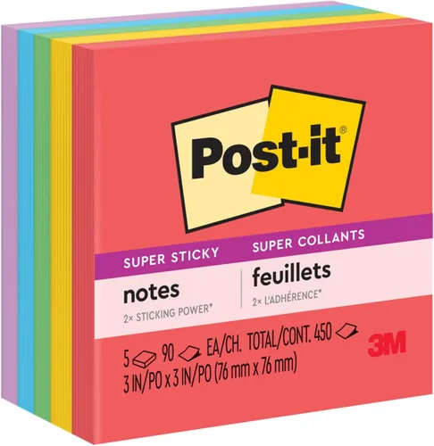 Miniatura 2 de Post-It Notas, Super Sticky, 3" x 3", 5ct - Multicolor