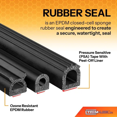 Miniatura 2 de Trim-Lok Sello de goma en forma de D – 1 pulgada de altura, 1 pulgada de ancho, 125 pies de longitud – Sello de espuma EPDM con cinta adhesiva BT