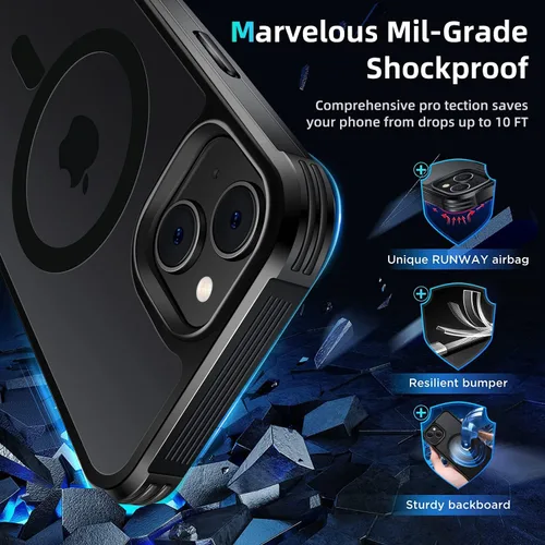 Miniatura 2 de Diseño de protección perfecto para iPhone 13 y iPhone 14, compatible con MagSafe, amortiguador de esquina anticaídas, sensación de piel mate