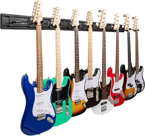 Miniatura 8 de STRICH Perchas de montaje en pared para guitarra, capacidad para 5 guitarras, aluminio pintado de negro, estante de metal de aluminio fuerte, juego